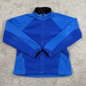 LL Bean Blue Fleece Full Zip Jacket Size L Outdoor Trail Casual Two Tone Women's